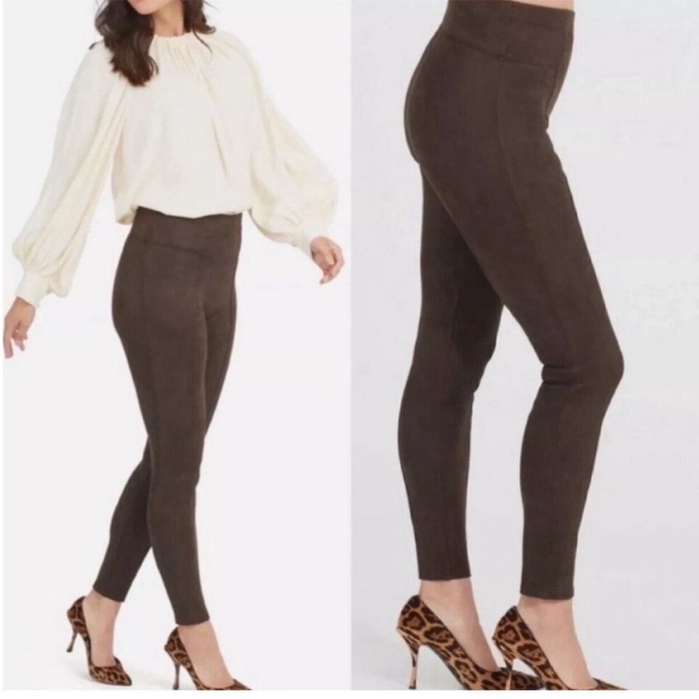 SPANX Leggings Faux Suede Brown Style 20322R Shapewear Size Extra Small XS